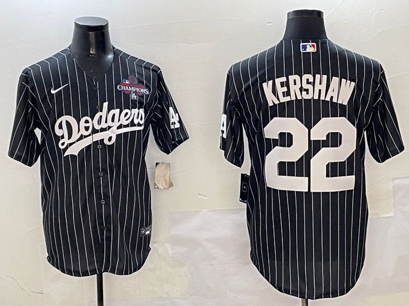 Men Los Angeles Dodgers 22 Kershaw Black Stripe Jointly Name 2025 Nike MLB Jersey style 4
